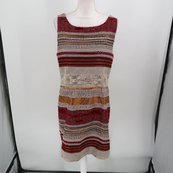 Paper Crown Women's Maroon Yellow White Striped Dress Fully Lined Size Large - Picture 1 of 10